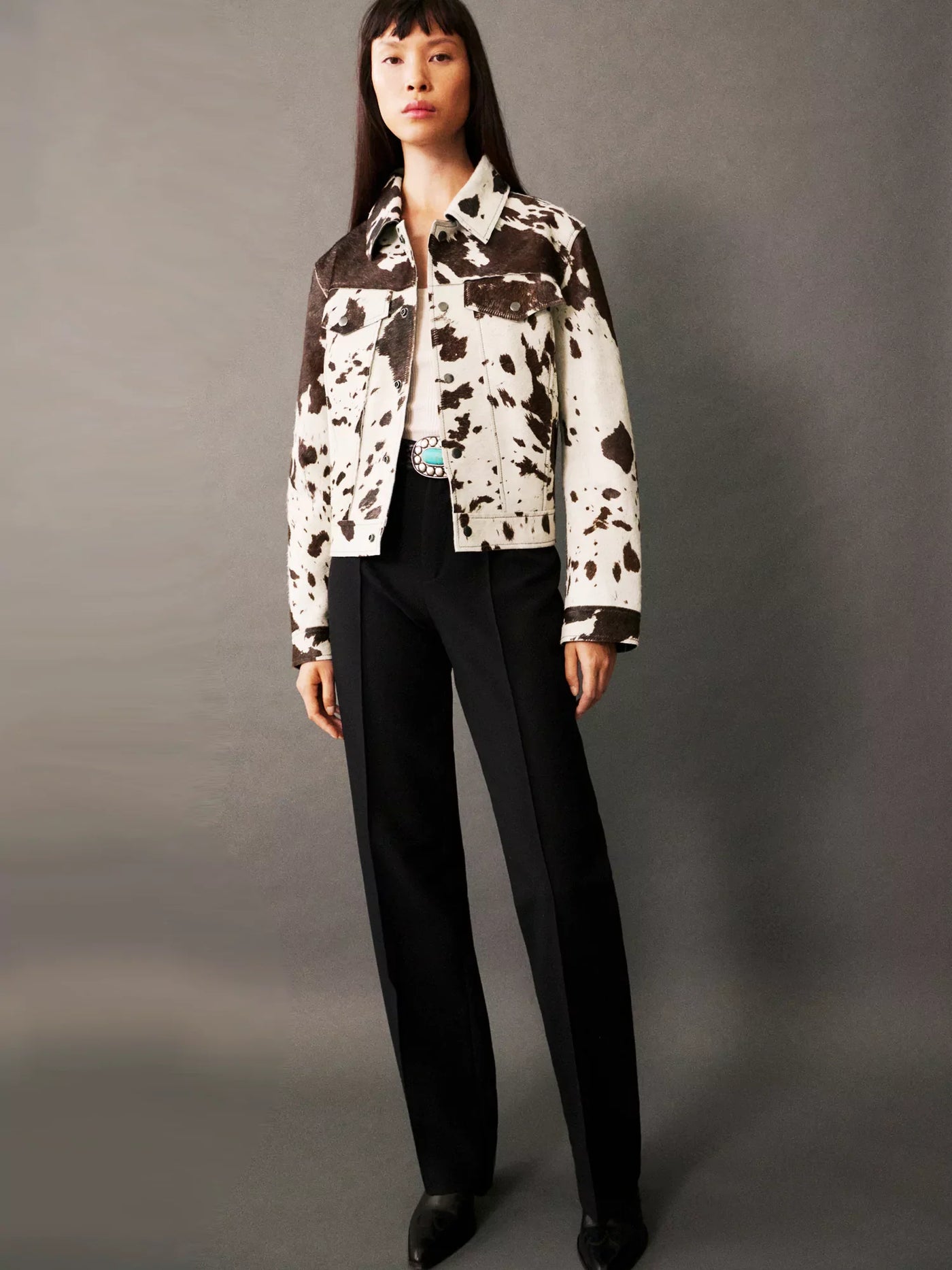 Cow Print Faux Fur Shirt-Style Jacket